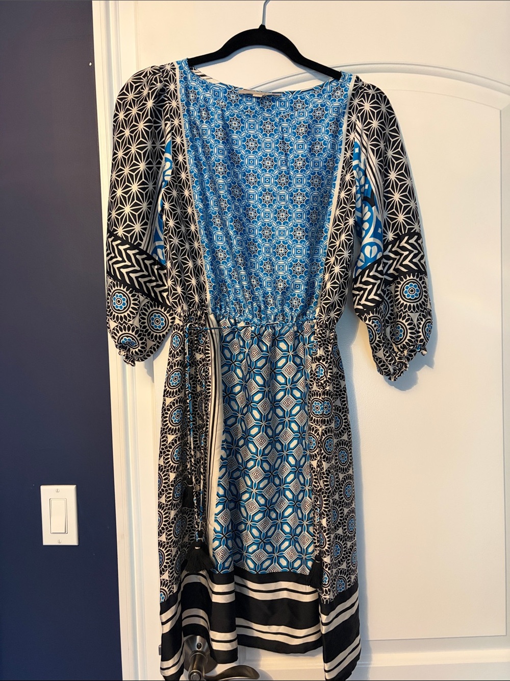 LOFT Boho Blue & Black Patterned Women's Dress